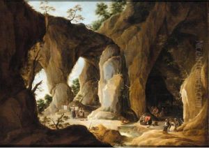 A Cavernous Landscape With A Gypsy Encampment Beyond by David The Younger Teniers