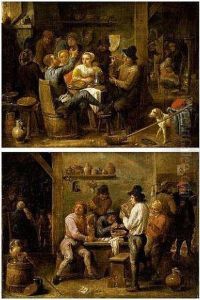 Peasants Smoking And Drinking Around A Table (#) Peasants And Two Women by David The Younger Teniers