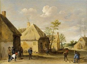 Peasants Bowling In A Village Street by David The Younger Teniers