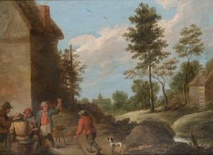 Peasants Drinking And Smoking Outside A Country Inn by David The Younger Teniers