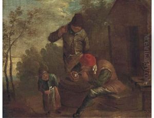Peasants Smoking And Drinking Outside A Cottage by David The Younger Teniers