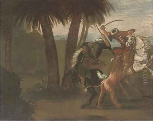 Ottomans on horseback hunting a lion - view 1