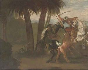Ottomans on horseback hunting a lion