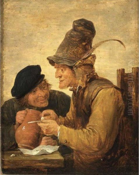Two Peasants Drinking At A Table - view 1