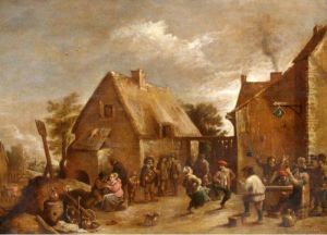 A Village Scene With Figures Merry Making And Dancing