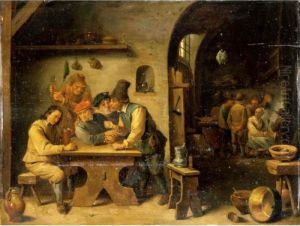 A Tavern Interior With Peasants Drinking Smoking And Merry Making by David The Younger Teniers