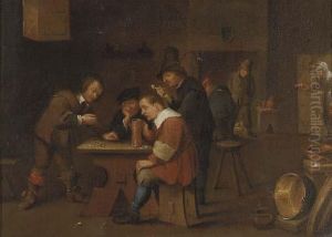 Peasants Playing Dice, Smoking And Drinking In An Inn by David The Younger Teniers
