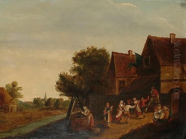Peasants Dancing Before An Inn With A Woman Drawing Water From A Well Nearby - view 1