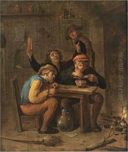 Peasants Smoking And Drinking Near A Fireplace by David The Younger Teniers