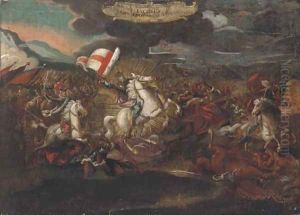 St. James on horseback, leading the Spanish to victory against the Saracens by Spanish School