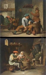 The Younger, A Couple Smoking In An Inn With Other Figures Standing Near A Fireplace by David The Younger Teniers
