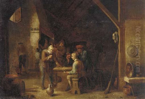 The Interior Of An Inn With Peasants Smoking And Conversing By Atable - view 1