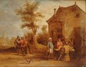 A Village With Peasants Drinking And Conversing Outside; Peasants Dancing Outside An Inn by David The Younger Teniers