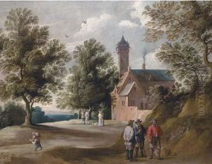 Figures Conversing Outside A Country House