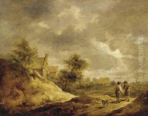 Two Peasants And A Dog In A Dune Landscape