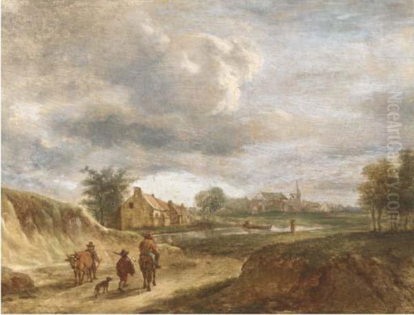 A River Landscape With Travellers On A Track, A Town Beyond - view 1