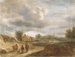 A River Landscape With Travellers On A Track, A Town Beyond by David The Younger Teniers