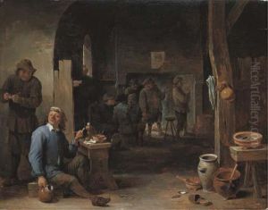 The Interior Of An Inn With Peasants Smoking By A Table And Conversing Before A Fire by David The Younger Teniers