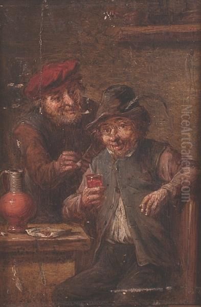 Two Peasants Smoking And Drinking In A Tavern - view 1