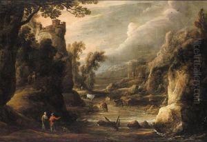 A River Landscape With A Drovers And Cattle