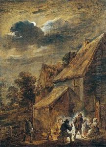 Peasants Outside An Inn By Moonlight by David The Younger Teniers