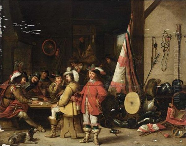 Soldiers Playing Cards And Drinking In An Interior - view 1