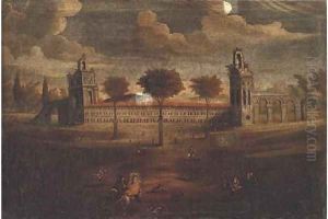 A capriccio of a palace, possibly intended to represent the Escorial, near Madrid