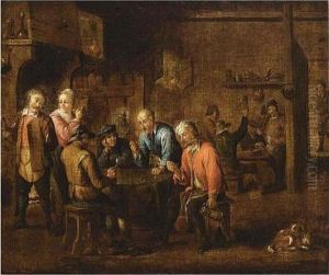 Peasants Smoking And Playing Dice In An Inn by David The Younger Teniers