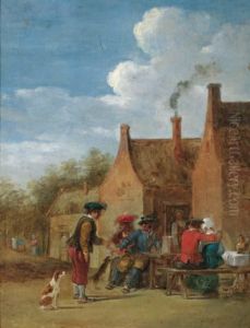 A Peasant Couple And Travellers At Table Outside An Inn by David The Younger Teniers