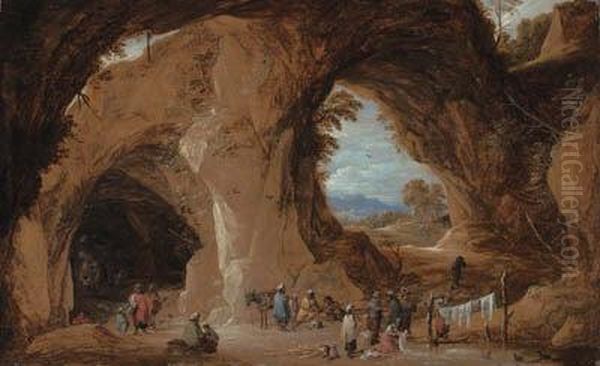 Gypsies At A Grotto With A Traveller Having His Fortune Told - view 1