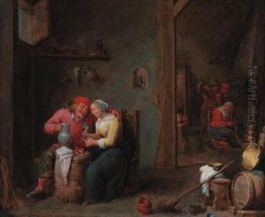 A Courting Couple In An Inn by David The Younger Teniers