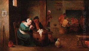 Peasants Drinking And Playing Cards In An Inn by David The Younger Teniers