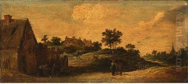 Peasants Talking On A Path, A Washerwoman Before A House, A Churchbeyond - view 1