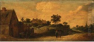 Peasants Talking On A Path, A Washerwoman Before A House, A Churchbeyond by David The Younger Teniers