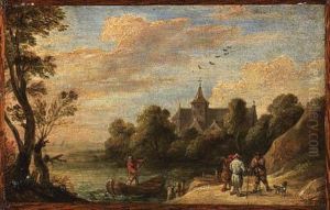 A Landscape With Peasants By A Landing Stage And A Man In A Boat, Achurch Beyond by David The Younger Teniers
