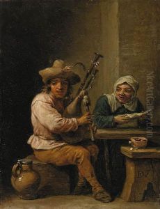 A Bagpipe Player With A Lady Reading A Letter In An Interior