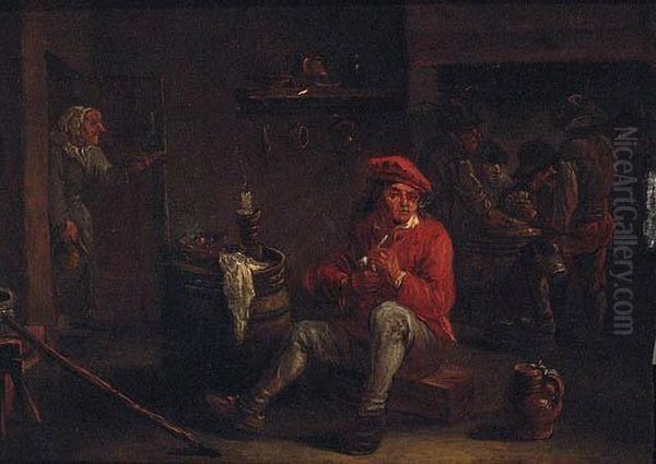 A Man Smoking A Pipe In An Inn With Card Players Beyond - view 1