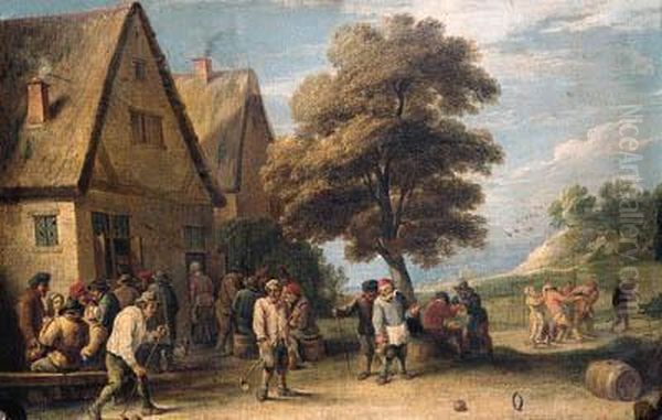 Boors Playing Ringball By An Inn In A Landscape - view 1