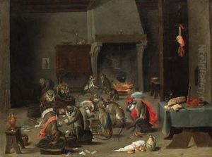 A Tavern Interior With Monkeys Playing Cards And Backgammon