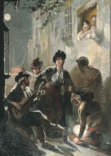 Musicians playing a serenade in an alley - view 1