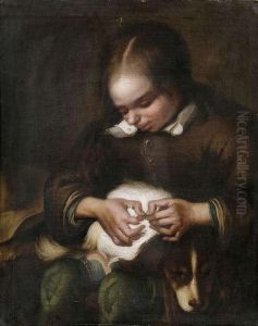 A Boy Ridding His Dog Of Fleas. by Gerard Terborch