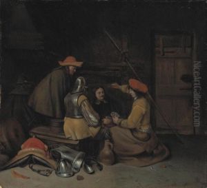 Soldiers Playing Cards In An Interior by Gerard Terborch