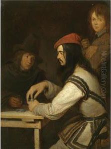 Three Men In A Tavern, One Taking Snuff by Gerard Terborch
