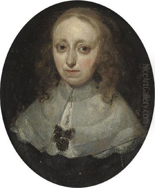 Portrait Of A Lady, Bust-length,
 In A Black Dress With A Lace Collar, And A Black Bow Brooch - view 1