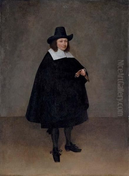 Portrait Of A Gentleman,
Full-length, Wearing A Black Suit And Hat, With Gloves In His Right Hand - view 1