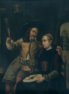 A Lady And A Cavalier. by Gerard Terborch