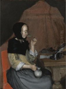 A Young Woman Drinking by Gerard Terborch