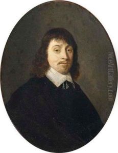 A Portrait Of A Bearded Man, 
Bust Length, Wearing A Black Coat With Lace Collar; A Portrait Of A 
Lady, Bust Length, Wearing A Black Dress With A Lace Collar And A Pearl 
Neck Lace by Gerard Terborch