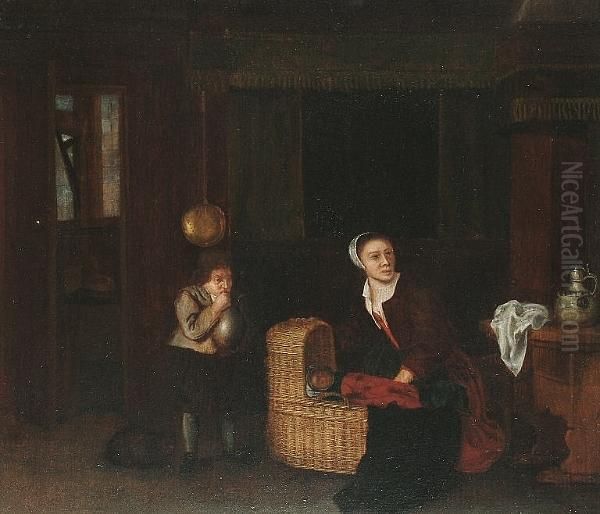 A Mother And Child In An Interior With A Dwarf - view 1