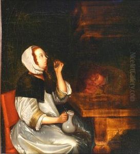 Woman Drinking Wine Beside A Sleeping Soldier by Gerard Terborch